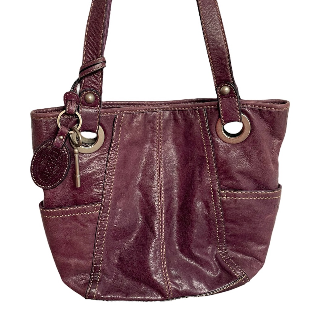 Fossil Purple Leather Hathaway Tote